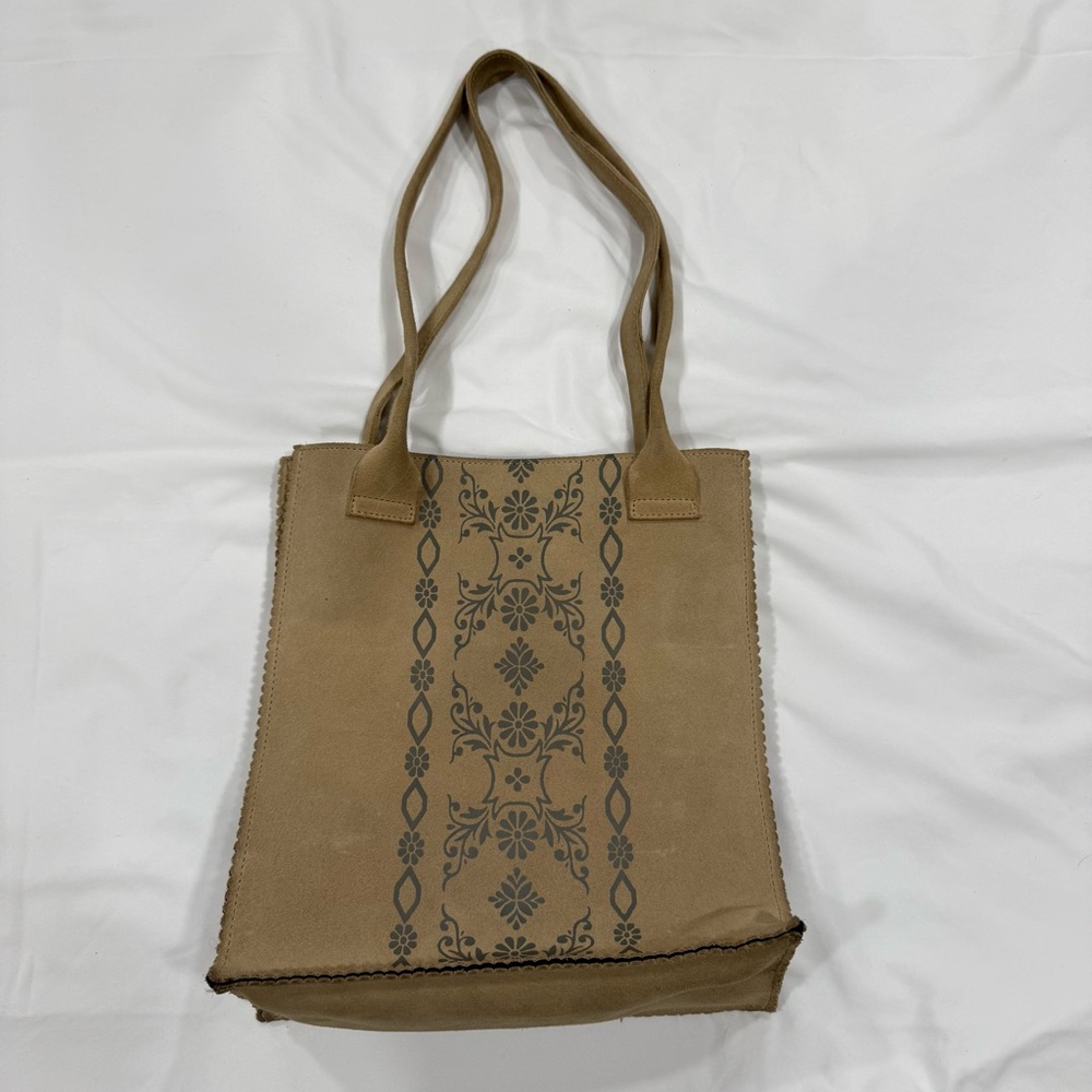 Liz Clairborne Genuine Suede Leather Box Tote with Floral Pattern